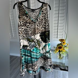 MERCHANT Multi-print Leopard/Floral/Green Snake V-neck Tank Dress Size Large